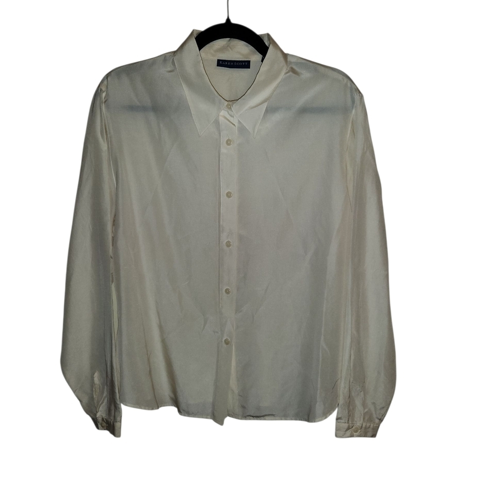 Karen Scott Cream Button Down Shirt Silk/Cotton Blend